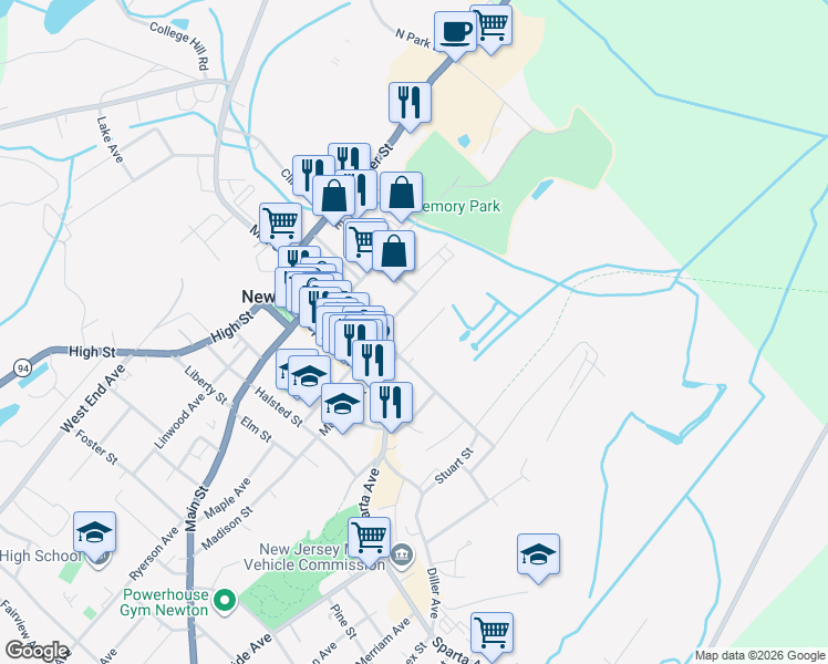 map of restaurants, bars, coffee shops, grocery stores, and more near 19 Union Place in Newton