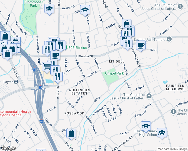 map of restaurants, bars, coffee shops, grocery stores, and more near 820 East 200 South in Layton