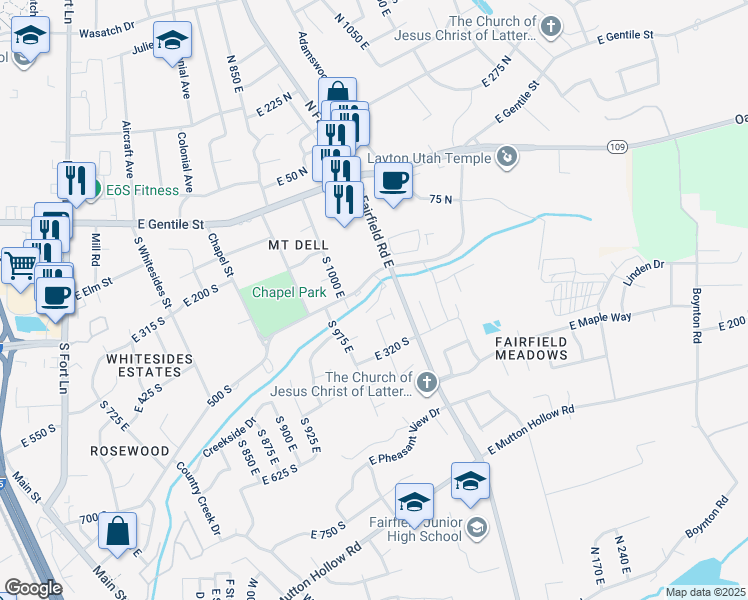 map of restaurants, bars, coffee shops, grocery stores, and more near 1137 Holmes Creek Lane in Layton