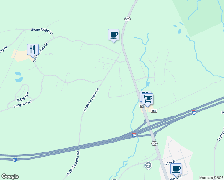 map of restaurants, bars, coffee shops, grocery stores, and more near 13 Ash Lane in Drums