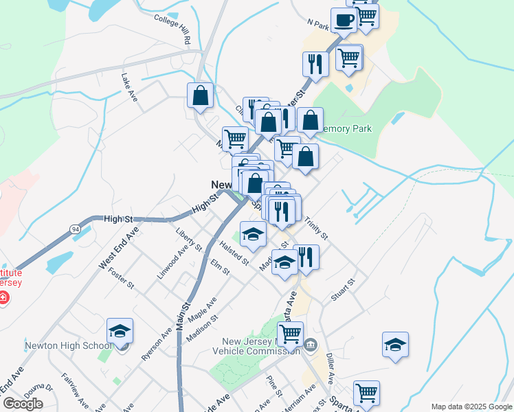 map of restaurants, bars, coffee shops, grocery stores, and more near in Newton