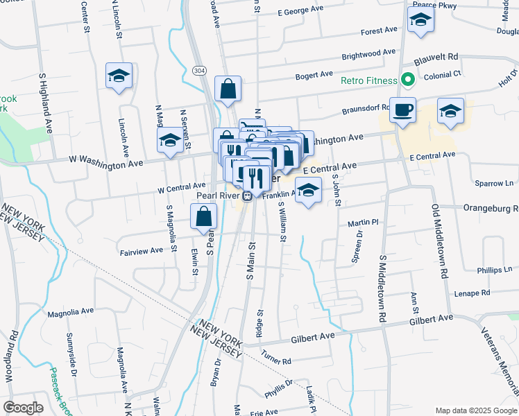 map of restaurants, bars, coffee shops, grocery stores, and more near in Pearl River