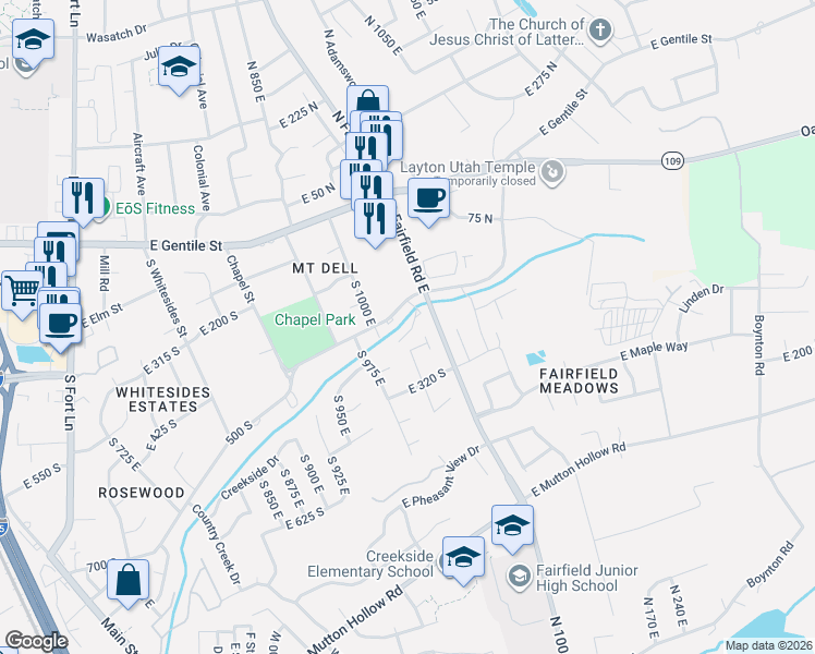 map of restaurants, bars, coffee shops, grocery stores, and more near 1137 Holmes Creek Lane in Layton