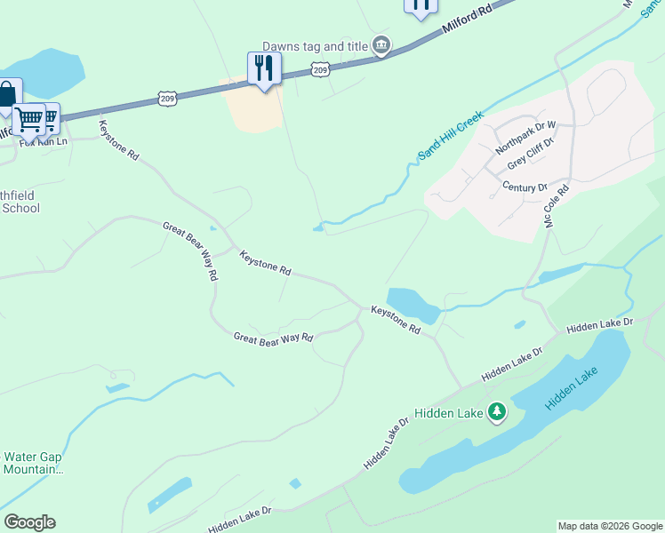 map of restaurants, bars, coffee shops, grocery stores, and more near 12 Fenical Lane in East Stroudsburg