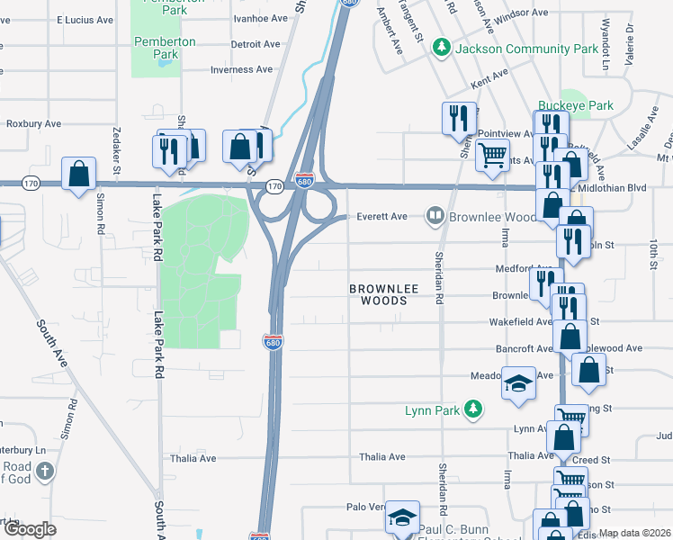 map of restaurants, bars, coffee shops, grocery stores, and more near 1566 Medford Ave in Youngstown