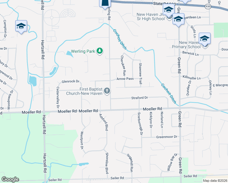 map of restaurants, bars, coffee shops, grocery stores, and more near 9410 Pawnee Way in New Haven
