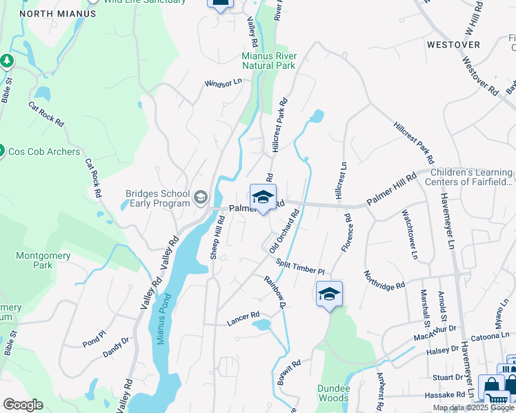map of restaurants, bars, coffee shops, grocery stores, and more near 500 River Road in Greenwich