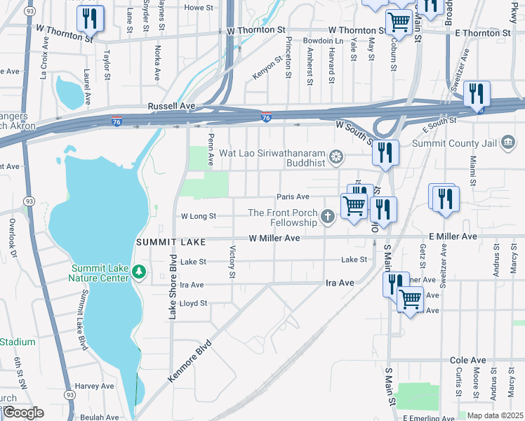 map of restaurants, bars, coffee shops, grocery stores, and more near 1058 Princeton Street in Akron