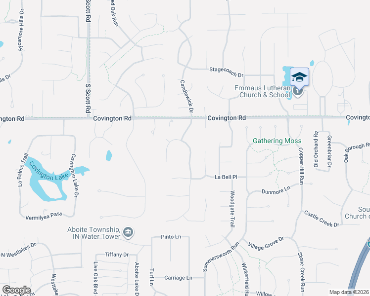 map of restaurants, bars, coffee shops, grocery stores, and more near 2817 Covington Reserve Parkway in Fort Wayne