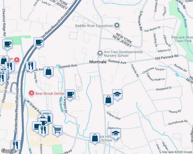 map of restaurants, bars, coffee shops, grocery stores, and more near 413 Laurel Brook Road in Montvale