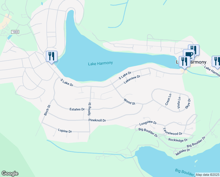 map of restaurants, bars, coffee shops, grocery stores, and more near 76 Lakeview Drive in Lake Harmony