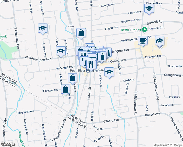 map of restaurants, bars, coffee shops, grocery stores, and more near in Pearl River