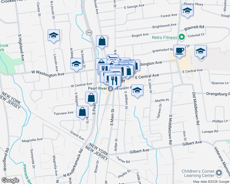map of restaurants, bars, coffee shops, grocery stores, and more near in Pearl River