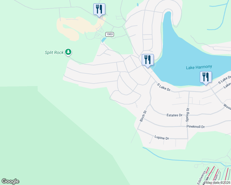 map of restaurants, bars, coffee shops, grocery stores, and more near 13 Red Oak Road in Lake Harmony