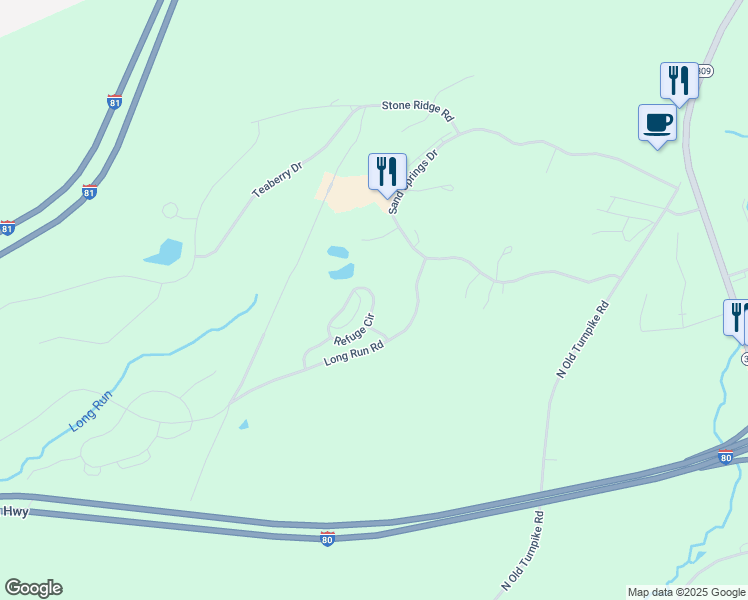 map of restaurants, bars, coffee shops, grocery stores, and more near 15 Long Run Rd in Luzerne