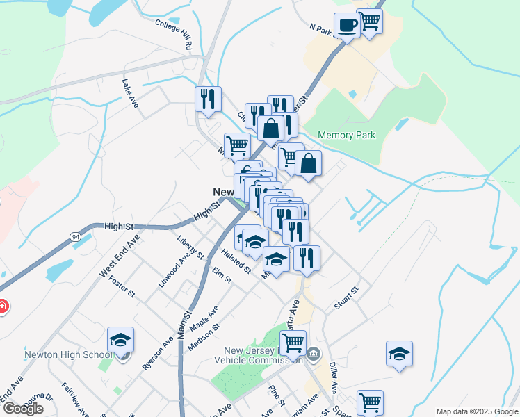 map of restaurants, bars, coffee shops, grocery stores, and more near in Newton