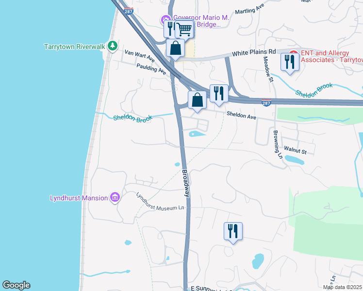 map of restaurants, bars, coffee shops, grocery stores, and more near 551 Broadway in Irvington