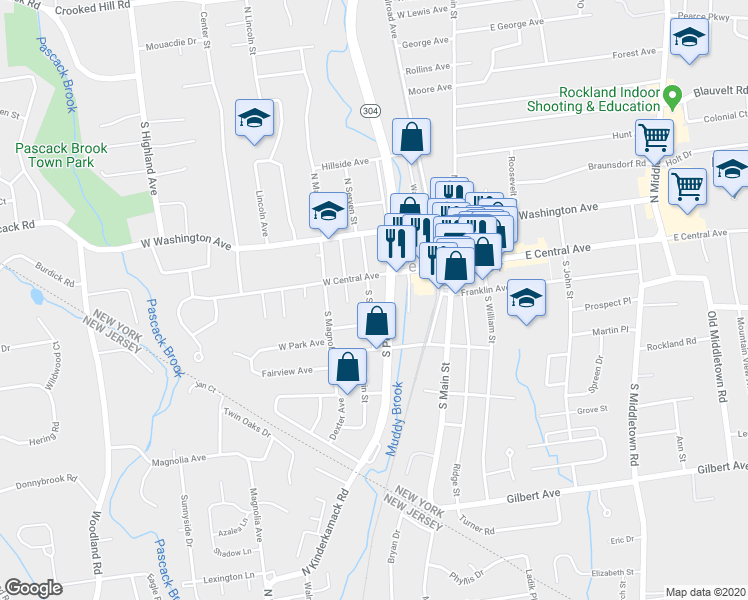 map of restaurants, bars, coffee shops, grocery stores, and more near 18 South Serven Street in Pearl River