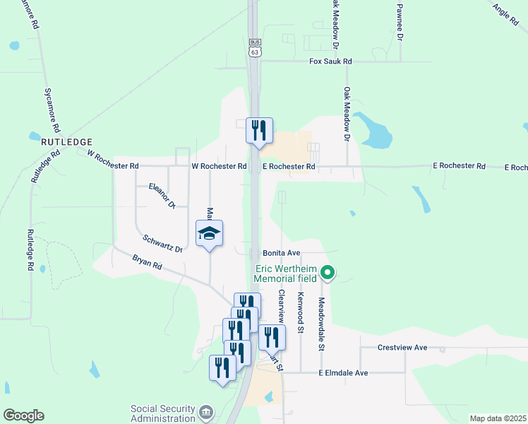 map of restaurants, bars, coffee shops, grocery stores, and more near 2728 North Court Street in Ottumwa