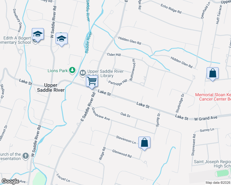 map of restaurants, bars, coffee shops, grocery stores, and more near 289 Lake St in Upper Saddle River