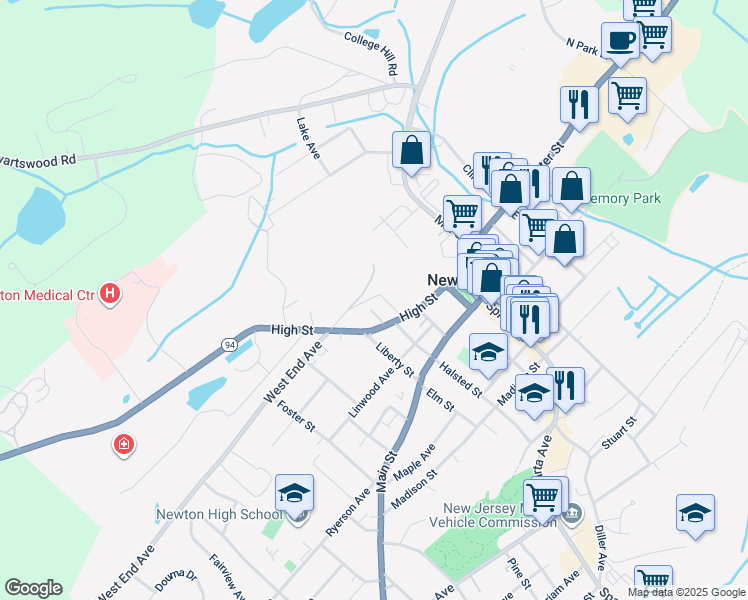 map of restaurants, bars, coffee shops, grocery stores, and more near 14 Academy Street in Newton