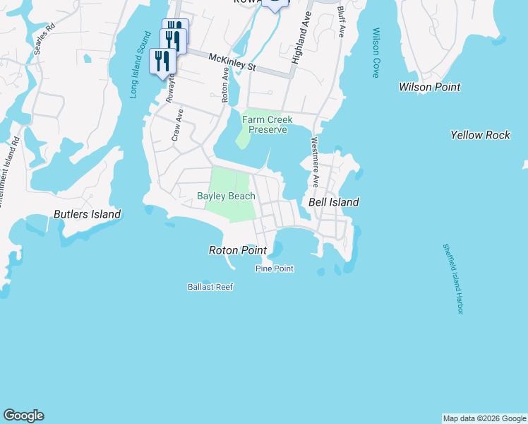 map of restaurants, bars, coffee shops, grocery stores, and more near 82 Pine Point Road in Norwalk