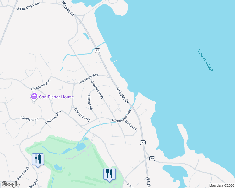 map of restaurants, bars, coffee shops, grocery stores, and more near 219 West Lake Drive in Montauk