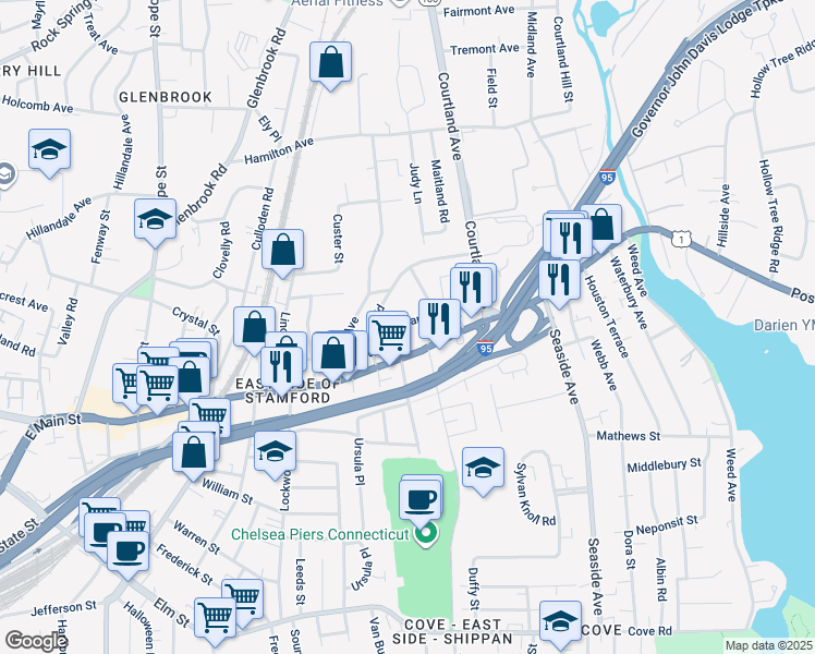 map of restaurants, bars, coffee shops, grocery stores, and more near 29 Standish Road in Stamford