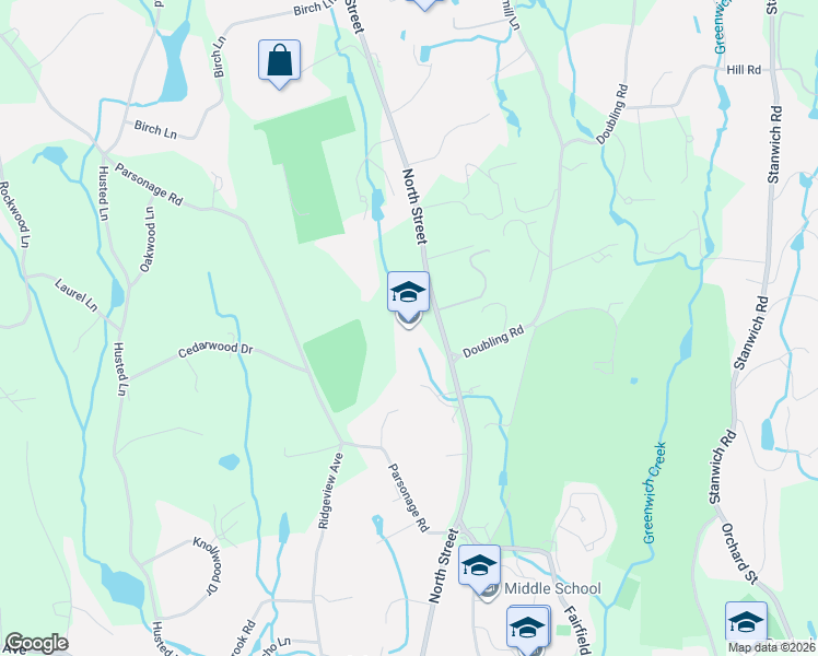 map of restaurants, bars, coffee shops, grocery stores, and more near 381 North Street in Greenwich