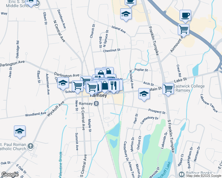map of restaurants, bars, coffee shops, grocery stores, and more near in Ramsey