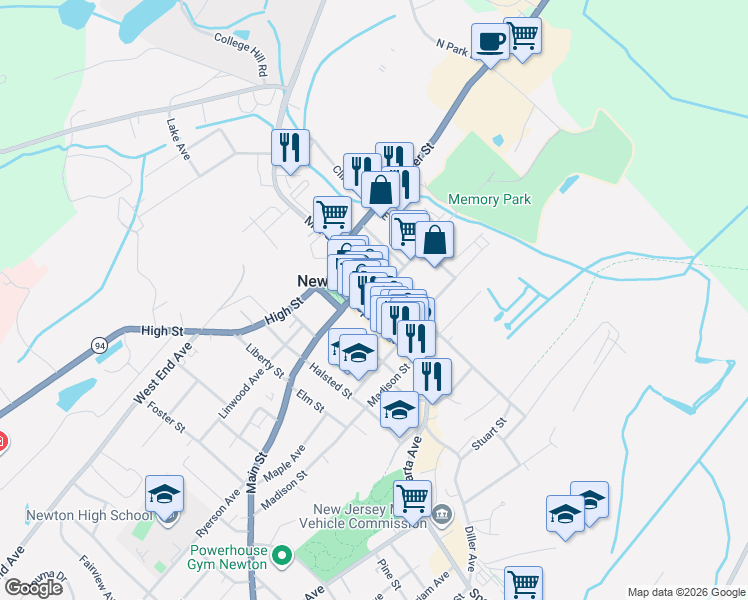 map of restaurants, bars, coffee shops, grocery stores, and more near 28 Trinity Street in Newton