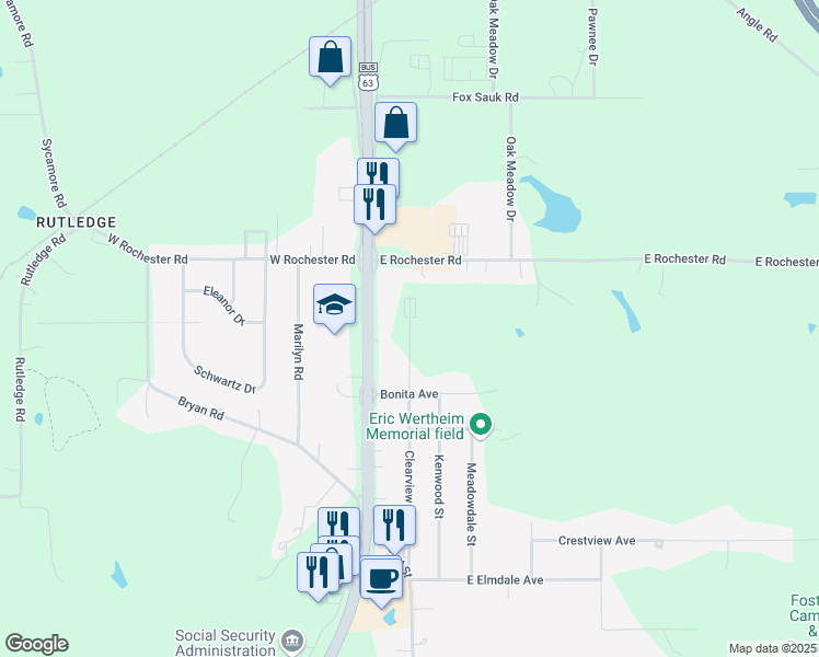 map of restaurants, bars, coffee shops, grocery stores, and more near 2728 North Court Street in Ottumwa
