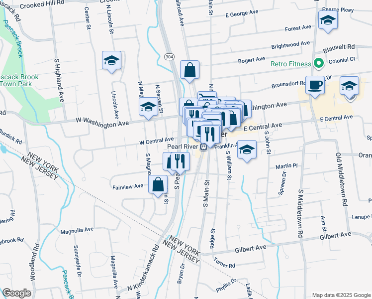 map of restaurants, bars, coffee shops, grocery stores, and more near 31 Jefferson Avenue in Pearl River