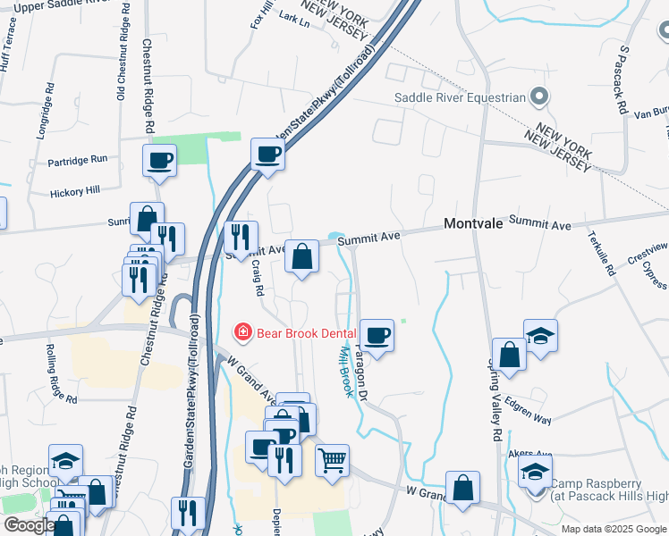 map of restaurants, bars, coffee shops, grocery stores, and more near 8 Bittersweet Terrace in Montvale