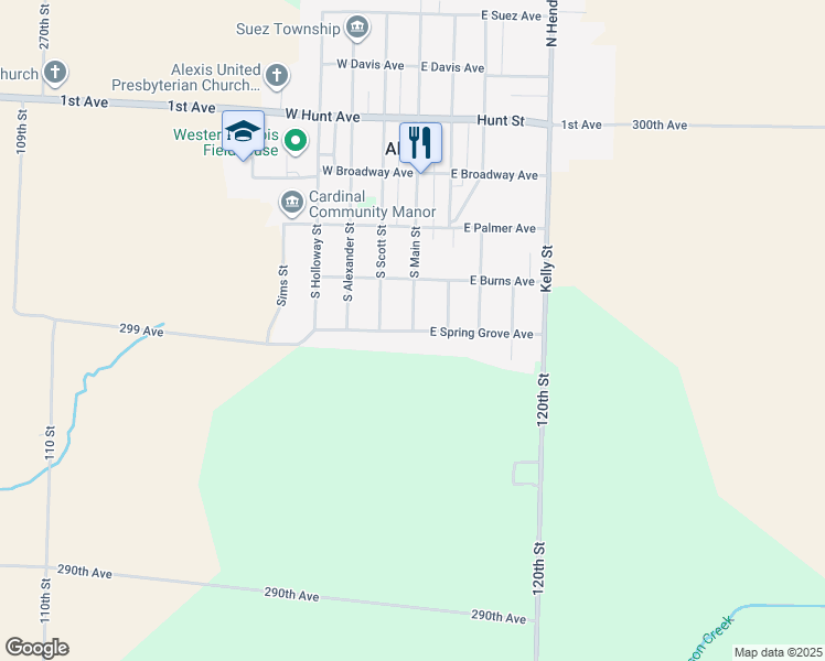 map of restaurants, bars, coffee shops, grocery stores, and more near 405 West Spring Grove Avenue in Alexis