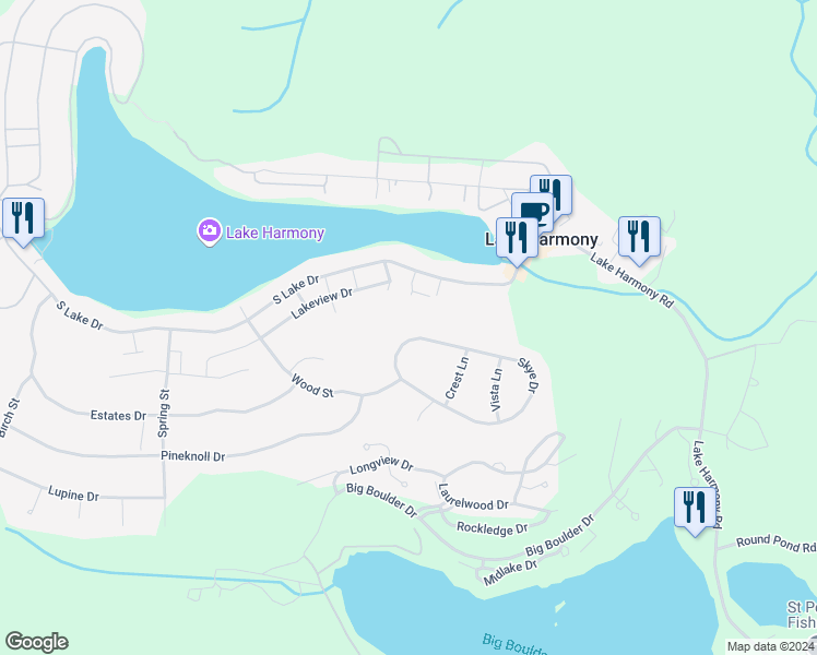 map of restaurants, bars, coffee shops, grocery stores, and more near 307 Skye Drive in Lake Harmony