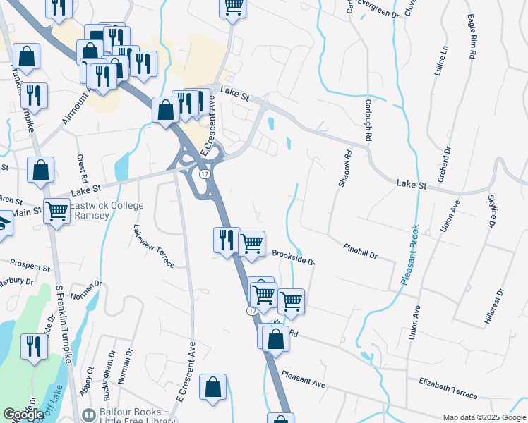 map of restaurants, bars, coffee shops, grocery stores, and more near 570 New Jersey 17 in Upper Saddle River