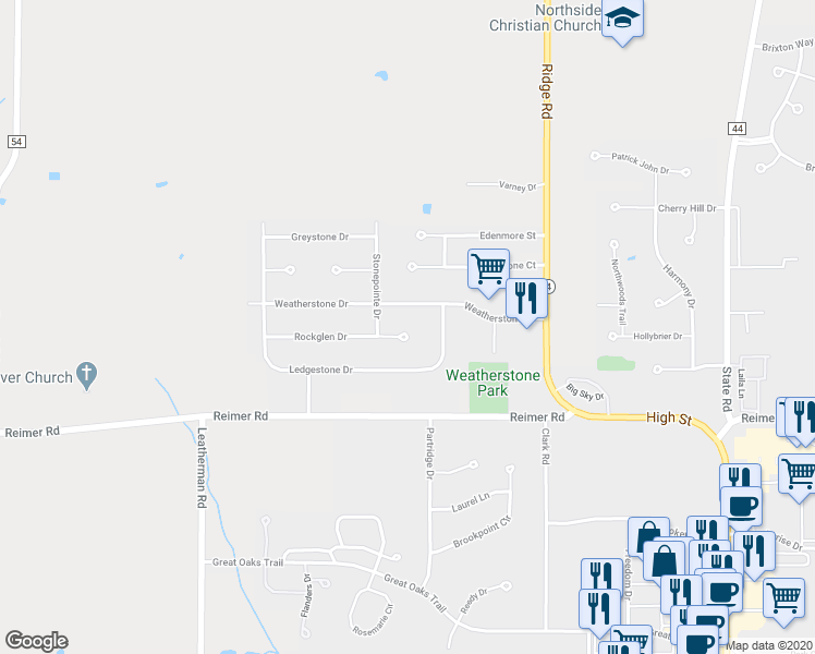 map of restaurants, bars, coffee shops, grocery stores, and more near 430 Rockglen Drive in Wadsworth