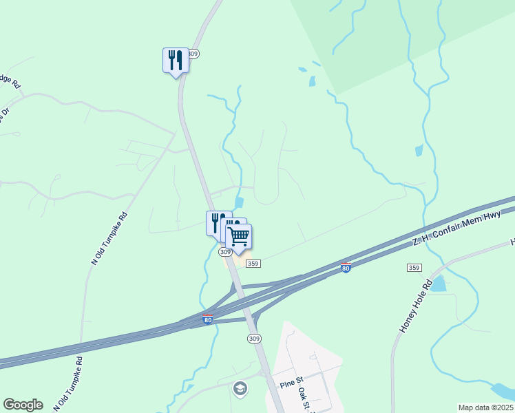 map of restaurants, bars, coffee shops, grocery stores, and more near 7 Sycamore Drive in Drums