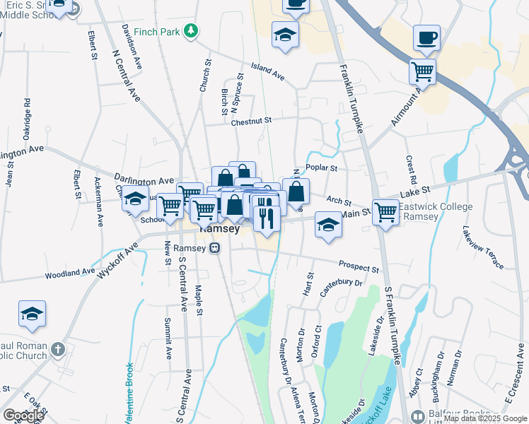 map of restaurants, bars, coffee shops, grocery stores, and more near 34 Arch Street in Ramsey