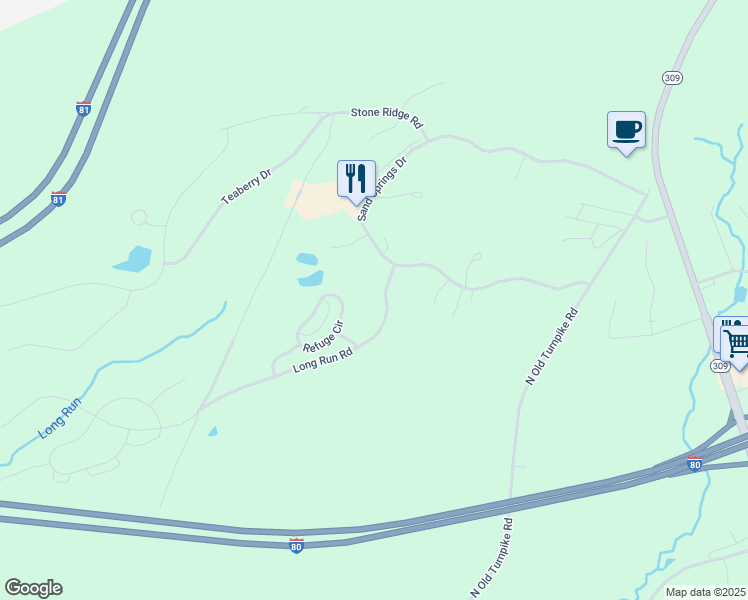 map of restaurants, bars, coffee shops, grocery stores, and more near 15 Long Run Rd in Luzerne