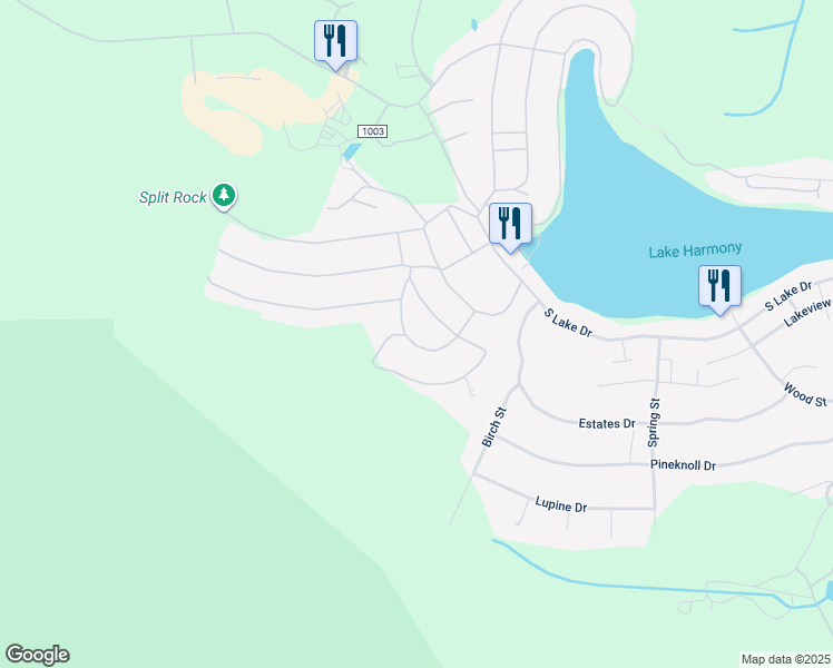 map of restaurants, bars, coffee shops, grocery stores, and more near 40 Beechwood Road in Lake Harmony