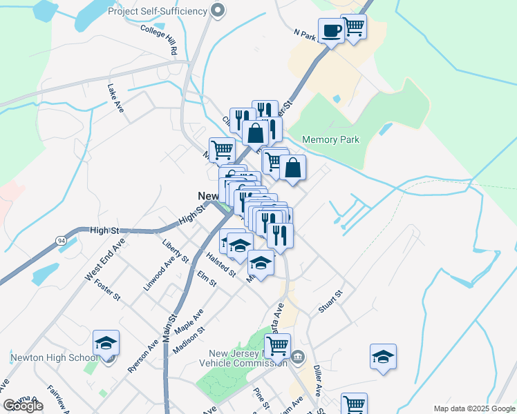 map of restaurants, bars, coffee shops, grocery stores, and more near 28 Trinity Street in Newton