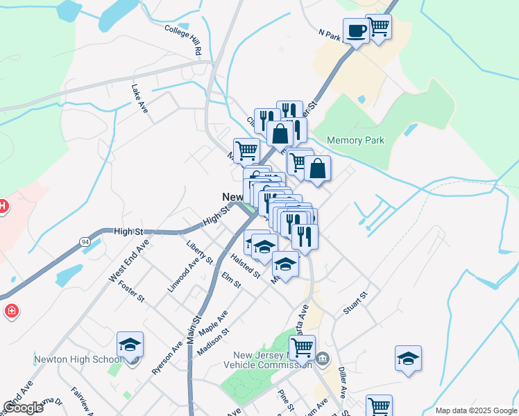 map of restaurants, bars, coffee shops, grocery stores, and more near in Newton