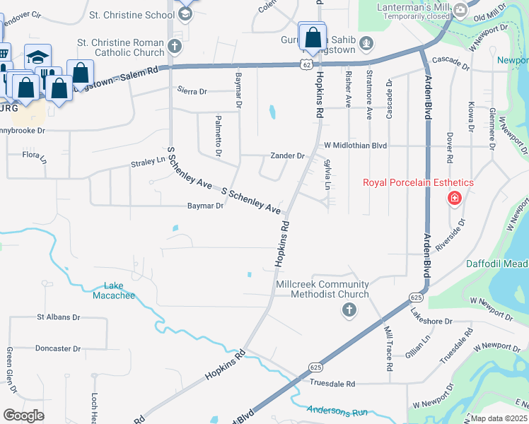 map of restaurants, bars, coffee shops, grocery stores, and more near 3996 South Schenley Avenue in Youngstown