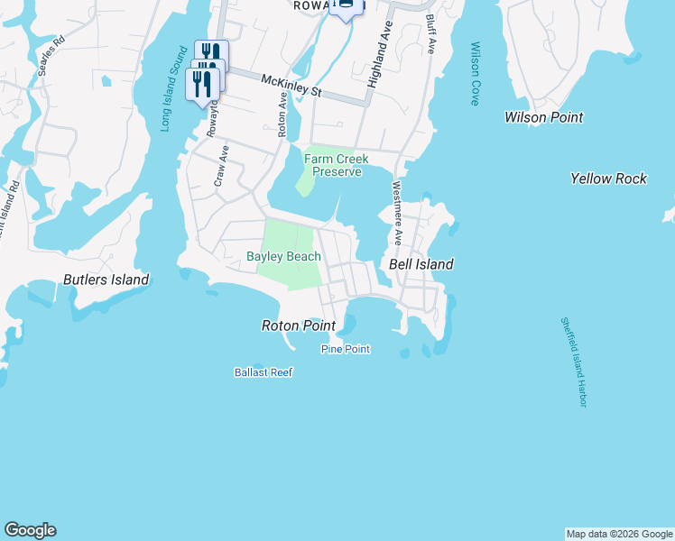 map of restaurants, bars, coffee shops, grocery stores, and more near 82 Pine Point Road in Norwalk