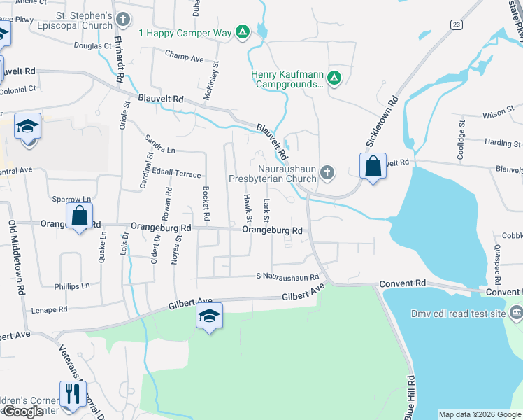 map of restaurants, bars, coffee shops, grocery stores, and more near 15 Lark Street in Pearl River