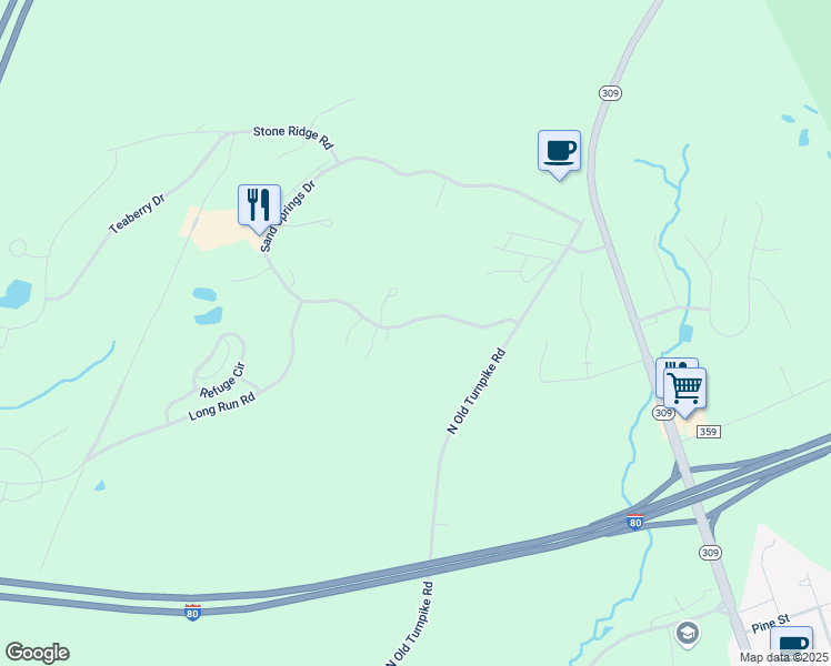 map of restaurants, bars, coffee shops, grocery stores, and more near 42 Sand Springs Drive in Drums