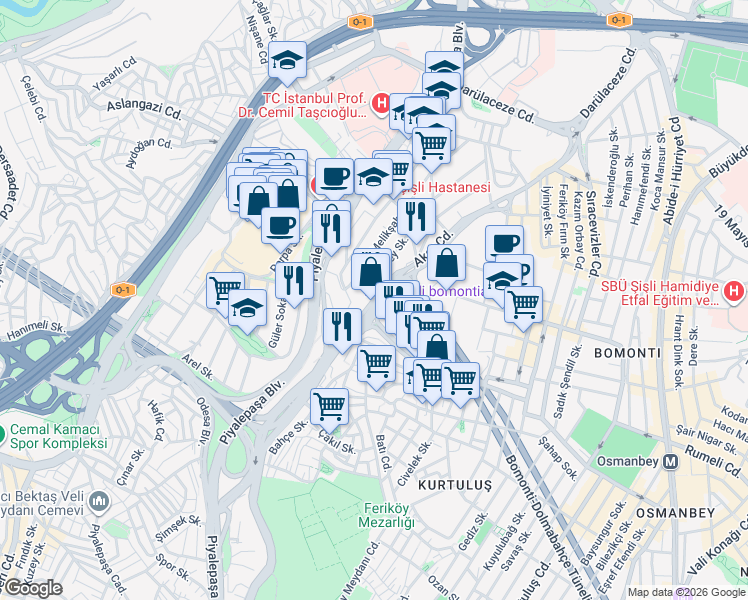 map of restaurants, bars, coffee shops, grocery stores, and more near in Istanbul