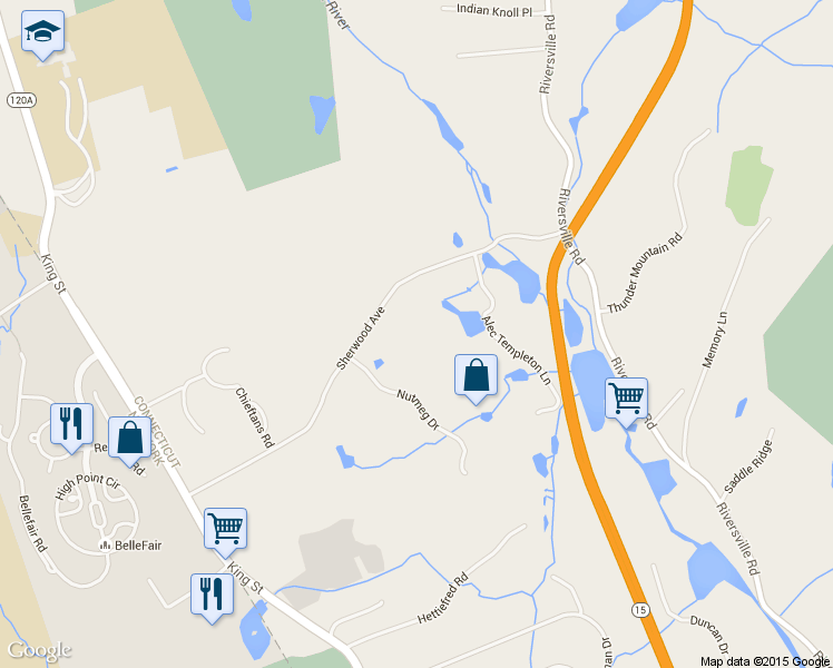 map of restaurants, bars, coffee shops, grocery stores, and more near 34 Sherwood Avenue in Greenwich